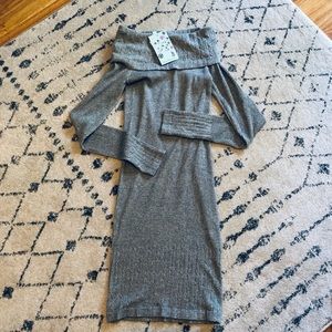 NEW Grey ribbed off-shoulder bodycon dress